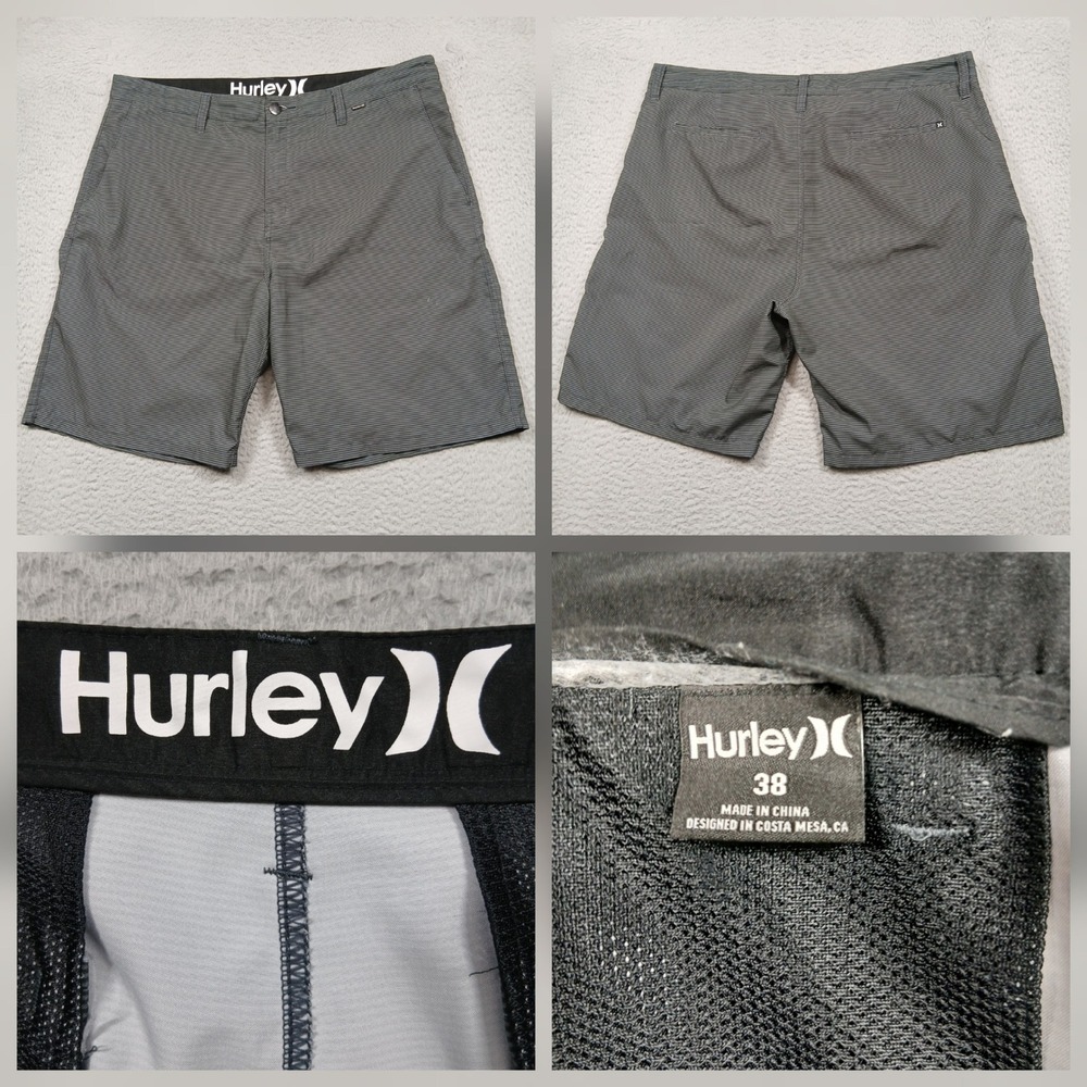 Hurley‎ Shorts Mens 38 Gray Striped Stretch Hybrid Casual Boardwalk